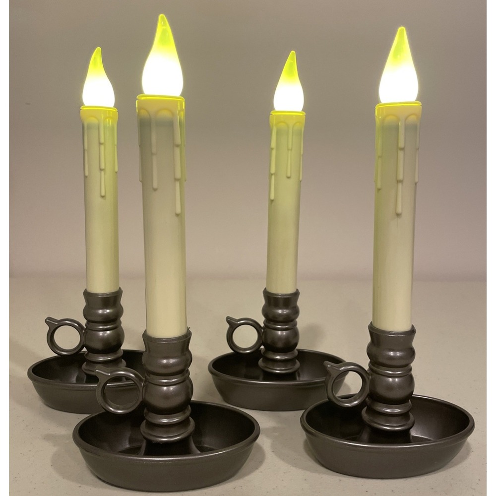 Plow & Hearth 4 Cordless LED Window Candles Bronze Automatic Timer Battery